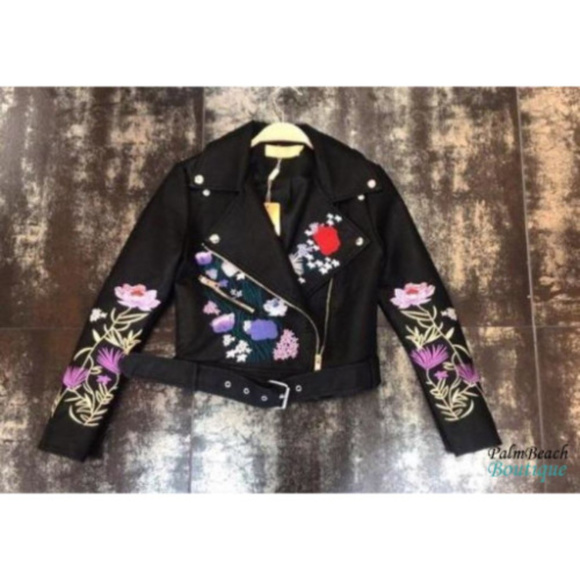 Floral Black Biker Jacket - Picture 2 of 2